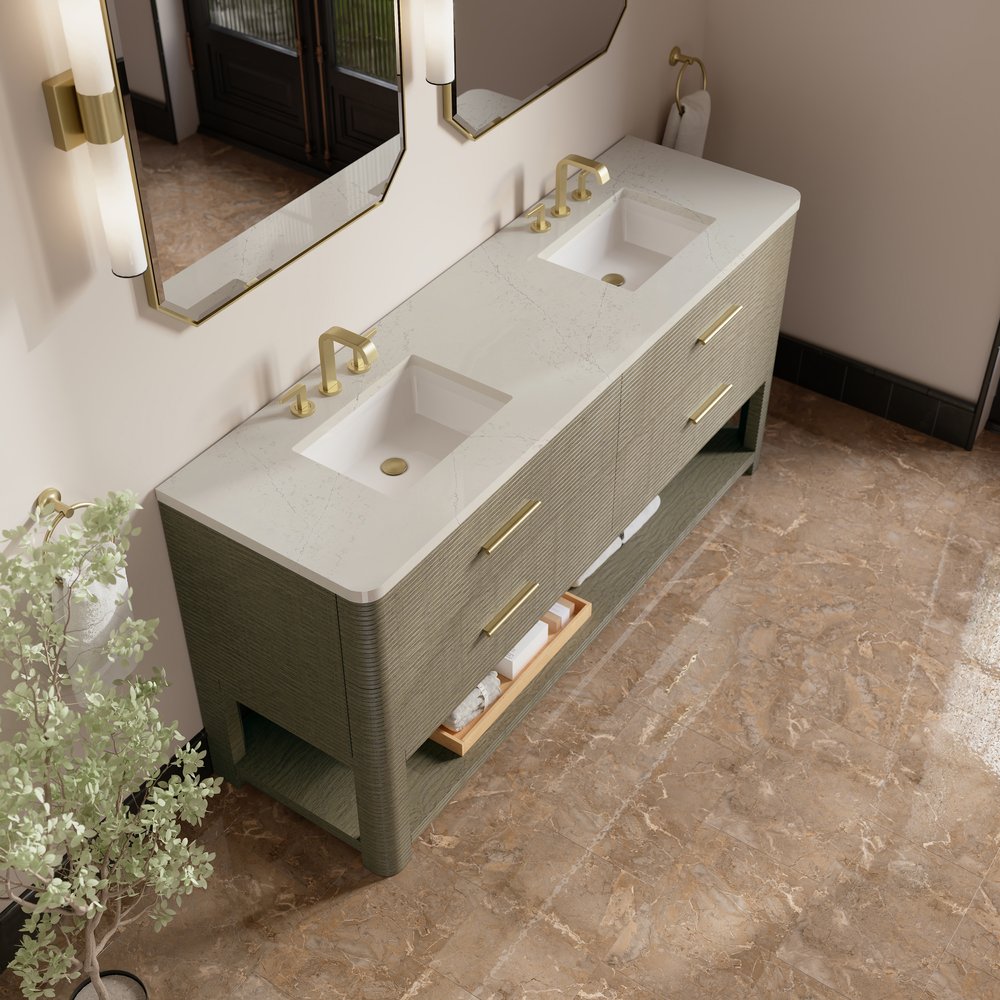 James Martin - Lucian 72" Double Vanity, Pebble Oak, w/ 3 CM Siberian Silestone Widespread Top - D704-V72-PBO-WSFR view 5