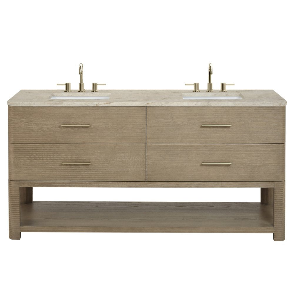 James Martin - Lucian 72" Double Vanity, Pebble Oak, w/ 3 CM Tajnar Eclos Widespread Top - D704-V72-PBO-WTJR view 1