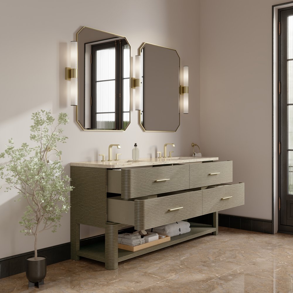 James Martin - Lucian 72" Double Vanity, Pebble Oak, w/ 3 CM Tajnar Eclos Widespread Top - D704-V72-PBO-WTJR view 4