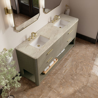 James Martin - Lucian 72" Double Vanity, Pebble Oak, w/ 3 CM Tajnar Eclos Widespread Top - D704-V72-PBO-WTJR view 5