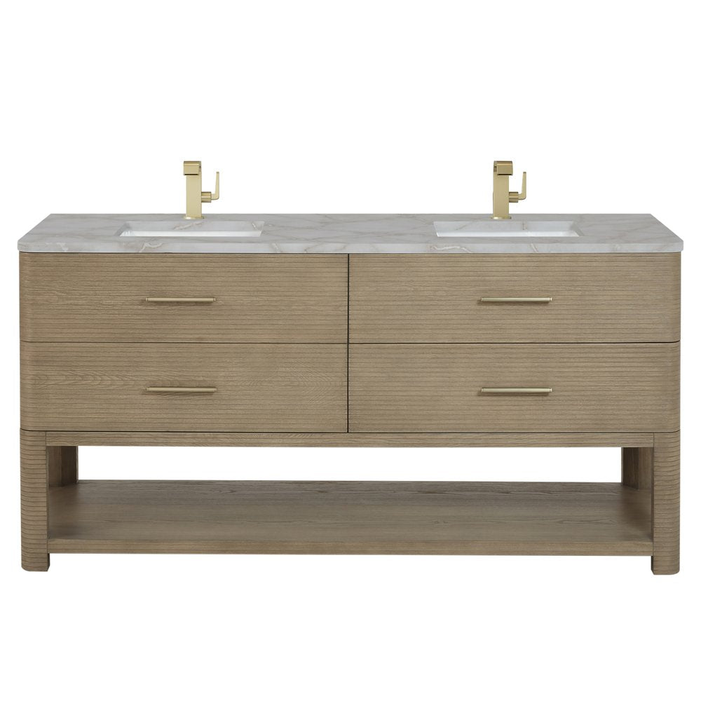 James Martin - Lucian 72" Double Vanity, Pebble Oak w/ 3 CM Victorian Silver Silestone Top - D704-V72-PBO-3VSL view 1