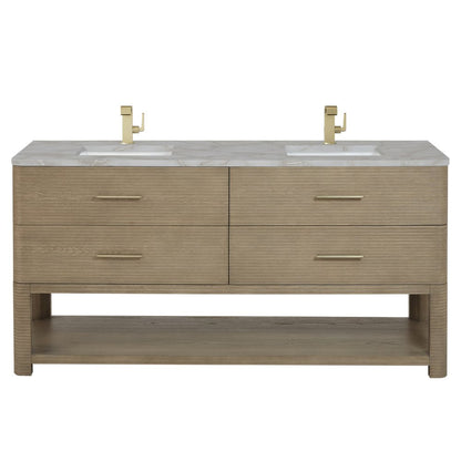 James Martin - Lucian 72" Double Vanity, Pebble Oak w/ 3 CM Victorian Silver Silestone Top - D704-V72-PBO-3VSL view 1