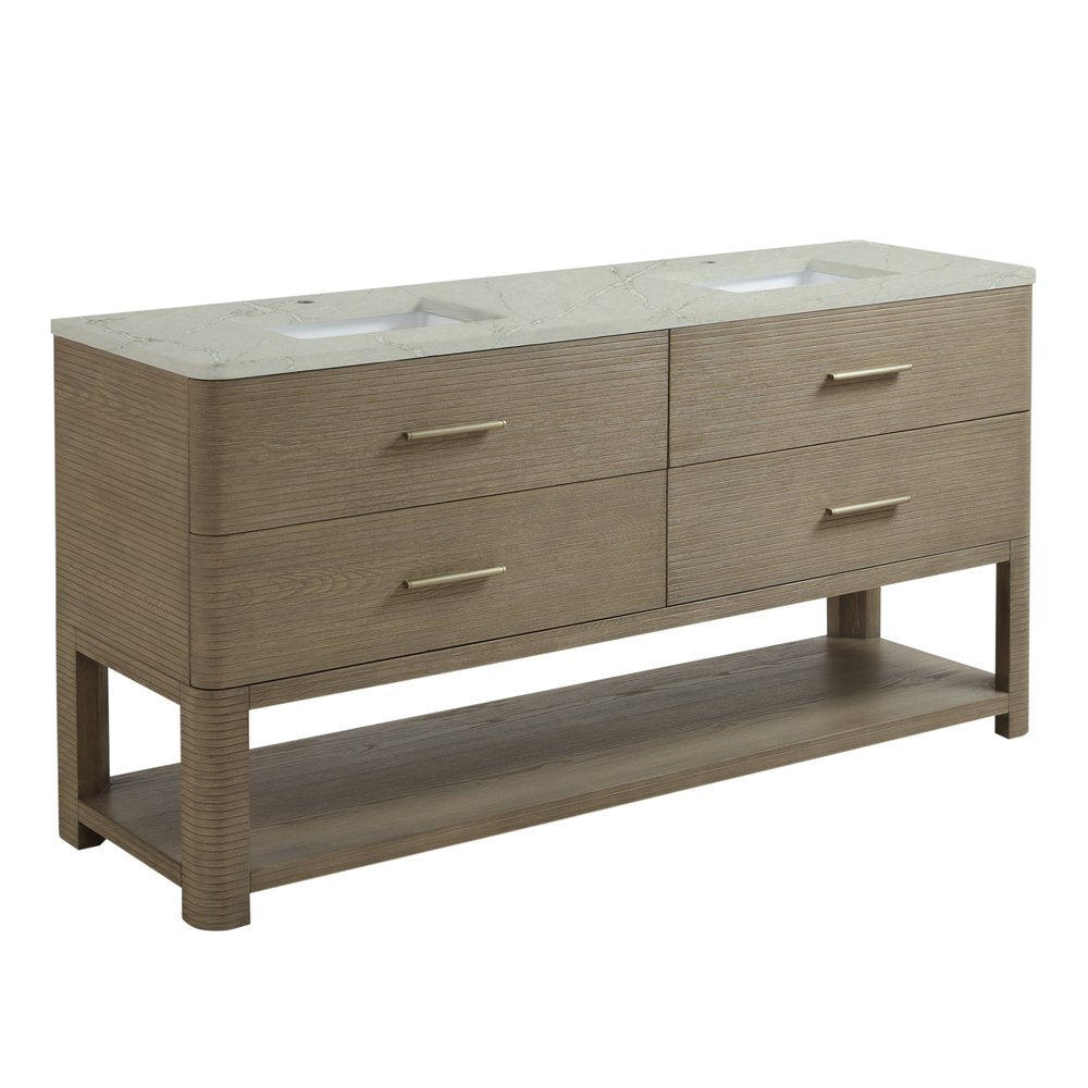 James Martin - Lucian 72" Double Vanity, Pebble Oak w/ 3 CM Victorian Silver Silestone Top - D704-V72-PBO-3VSL view 6