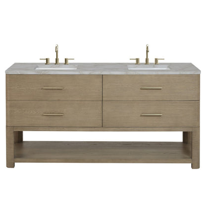 James Martin - Lucian 72" Double Vanity, Pebble Oak w/ 3 CM Victorian Silver Silestone Top w/FreePower Wireless Charger - D704-V72-PBO-FVSL view 1