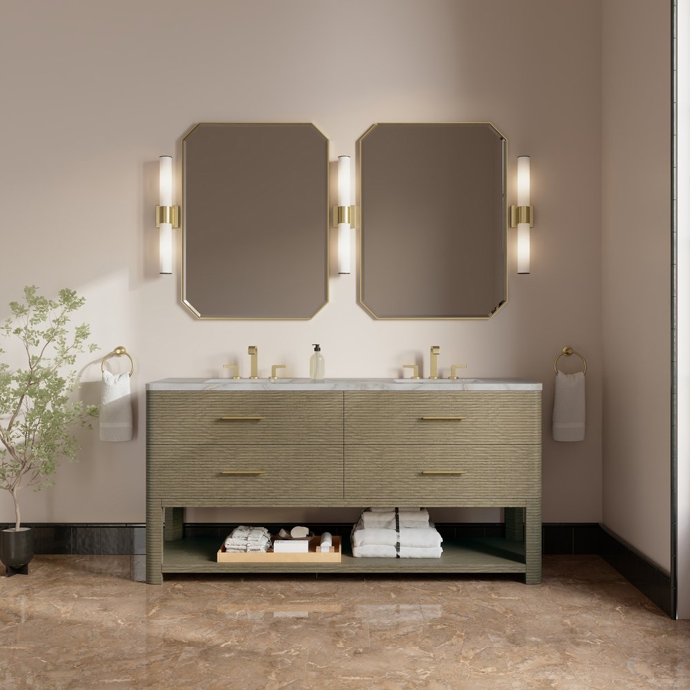James Martin - Lucian 72" Double Vanity, Pebble Oak w/ 3 CM Victorian Silver Silestone Top w/FreePower Wireless Charger - D704-V72-PBO-FVSL view 3