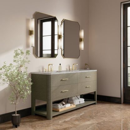 James Martin - Lucian 72" Double Vanity, Pebble Oak w/ 3 CM Victorian Silver Silestone Top w/FreePower Wireless Charger - D704-V72-PBO-FVSL view 4