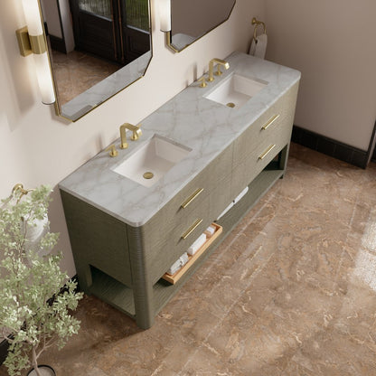James Martin - Lucian 72" Double Vanity, Pebble Oak w/ 3 CM Victorian Silver Silestone Widespread Top - D704-V72-PBO-WVSL view 5