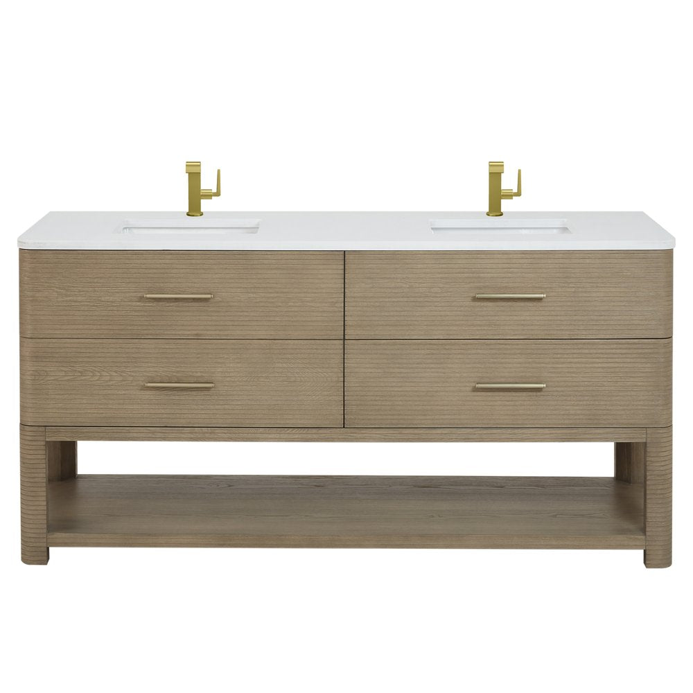 James Martin - Lucian 72" Double Vanity, Pebble Oak w/ 3 CM White Zeus Silestone Top - D704-V72-PBO-3WZ view 1