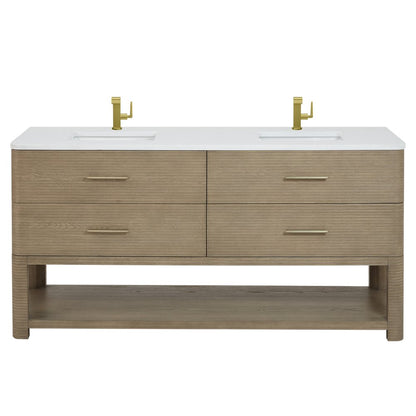 James Martin - Lucian 72" Double Vanity, Pebble Oak w/ 3 CM White Zeus Silestone Top - D704-V72-PBO-3WZ view 1