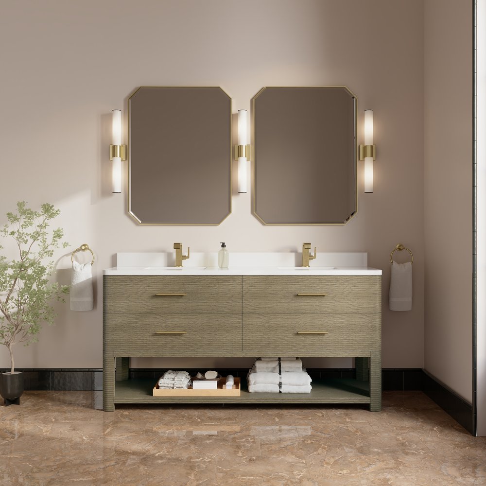 James Martin - Lucian 72" Double Vanity, Pebble Oak w/ 3 CM White Zeus Silestone Top - D704-V72-PBO-3WZ view 2