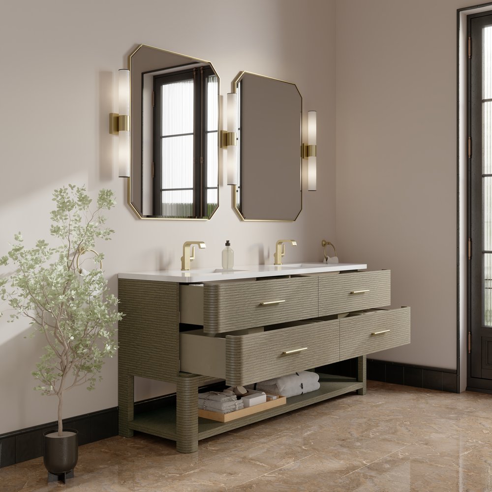 James Martin - Lucian 72" Double Vanity, Pebble Oak w/ 3 CM White Zeus Silestone Top - D704-V72-PBO-3WZ view 6