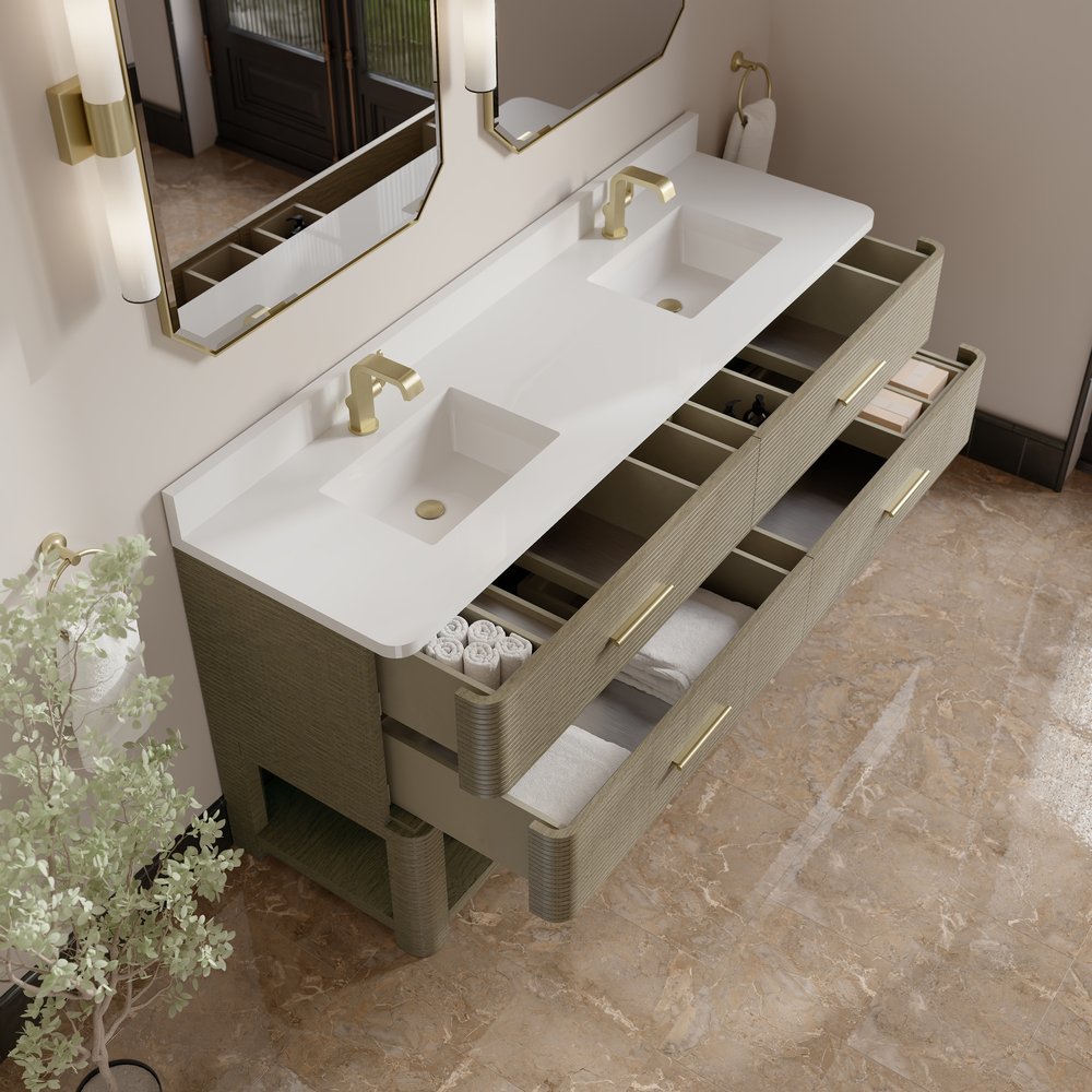 James Martin - Lucian 72" Double Vanity, Pebble Oak w/ 3 CM White Zeus Silestone Top - D704-V72-PBO-3WZ view 9