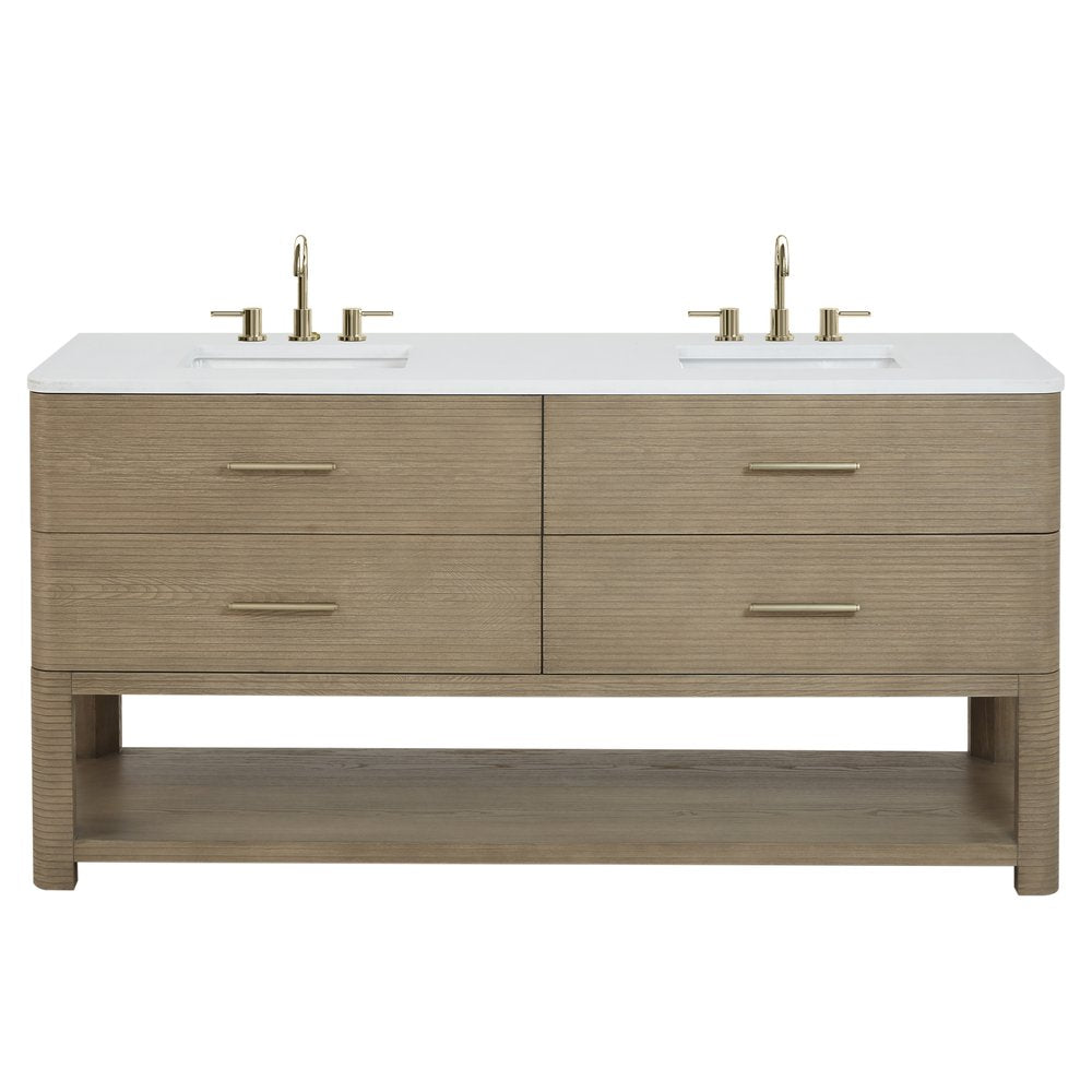 James Martin - Lucian 72" Double Vanity, Pebble Oak w/ 3 CM White Zeus Silestone Widespread Top - D704-V72-PBO-WWZ view 1
