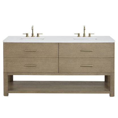 James Martin - Lucian 72" Double Vanity, Pebble Oak w/ 3 CM White Zeus Silestone Widespread Top - D704-V72-PBO-WWZ view 1