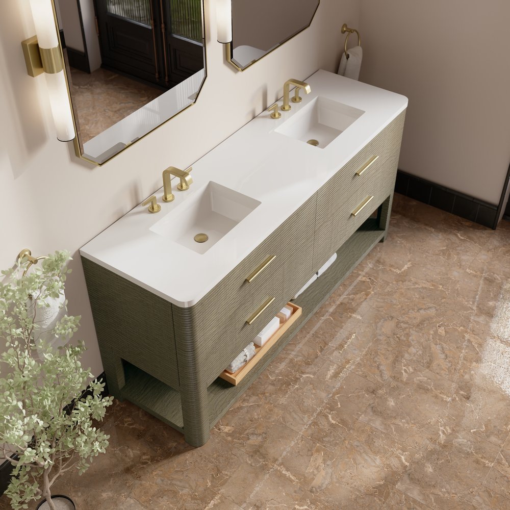 James Martin - Lucian 72" Double Vanity, Pebble Oak w/ 3 CM White Zeus Silestone Widespread Top - D704-V72-PBO-WWZ view 5