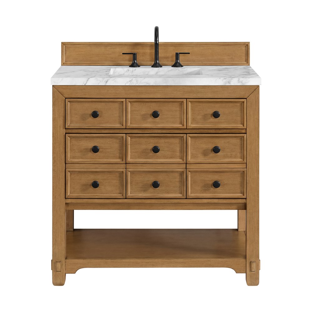 James Martin - Malibu 36" Single Vanity, Amber Birch w/ 3 CM Carrara Marble Top - 505-V36-AMB-3CAR view 1