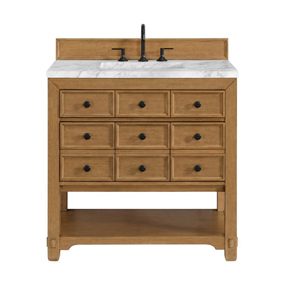 James Martin - Malibu 36" Single Vanity, Amber Birch w/ 3 CM Carrara Marble Top - 505-V36-AMB-3CAR view 1