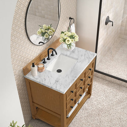 James Martin - Malibu 36" Single Vanity, Amber Birch w/ 3 CM Carrara Marble Top - 505-V36-AMB-3CAR view 7