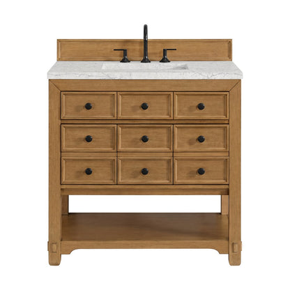 James Martin - Malibu 36" Single Vanity, Amber Birch w/ 3 CM Eternal Jasmine Pearl Top - 505-V36-AMB-3EJP view 1
