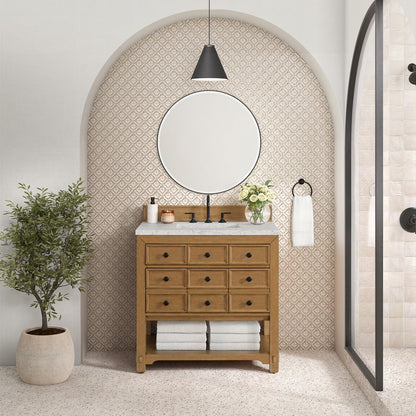 James Martin - Malibu 36" Single Vanity, Amber Birch w/ 3 CM Eternal Jasmine Pearl Top - 505-V36-AMB-3EJP view 3