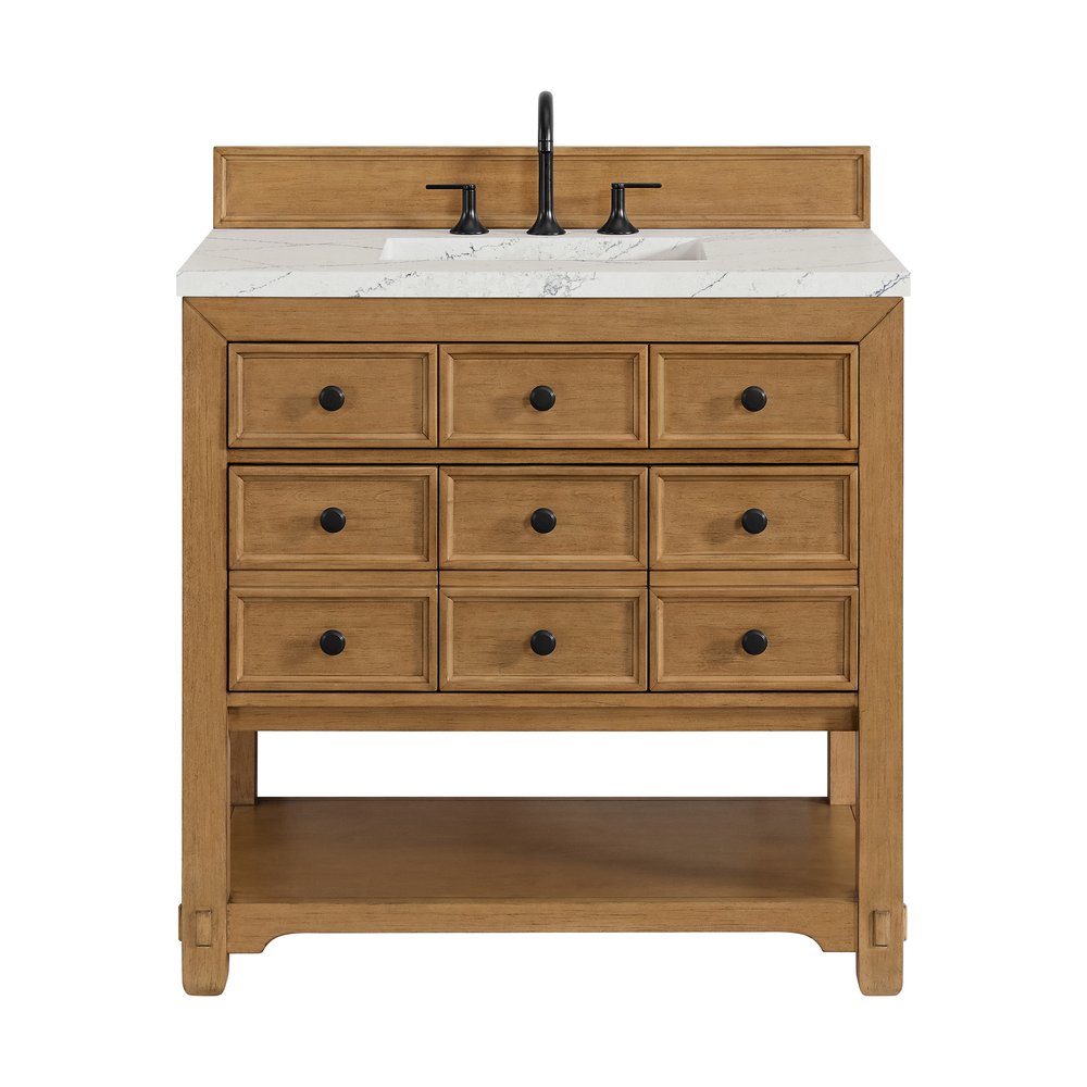 James Martin - Malibu 36" Single Vanity, Amber Birch w/ 3 CM Ethereal Noctis Top - 505-V36-AMB-3ENC view 1