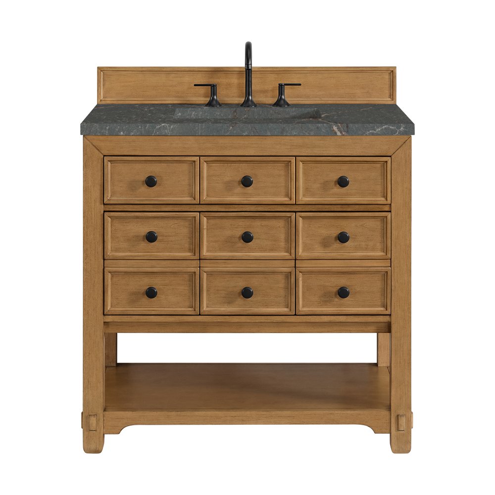 James Martin - Malibu 36" Single Vanity, Amber Birch w/ 3 CM Parisien Bleu Top - 505-V36-AMB-3PBL view 1