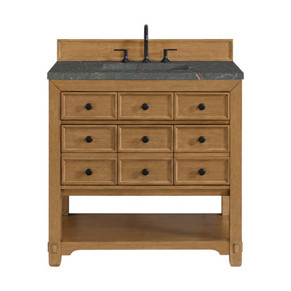 James Martin - Malibu 36" Single Vanity, Amber Birch w/ 3 CM Parisien Bleu Top - 505-V36-AMB-3PBL view 1