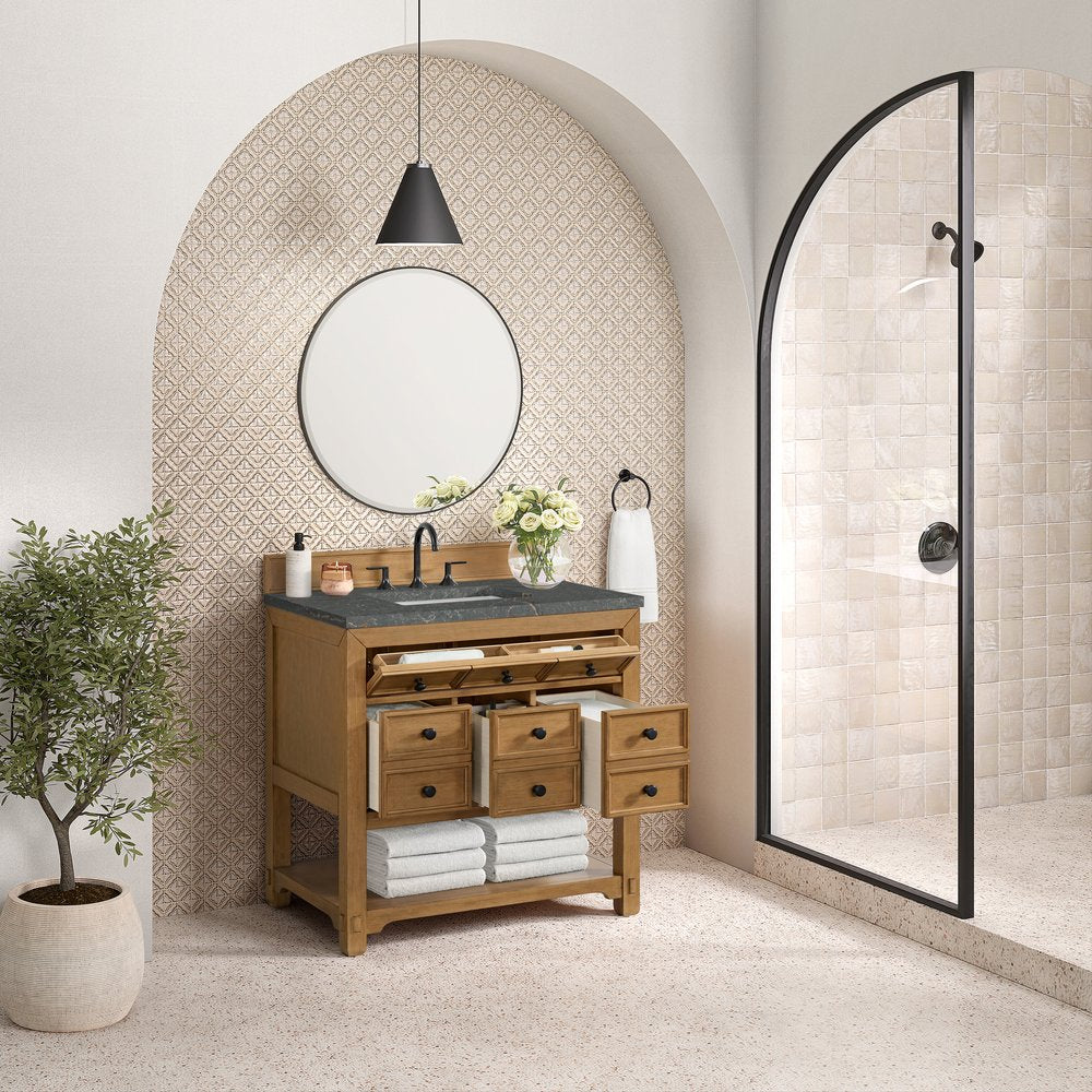 James Martin - Malibu 36" Single Vanity, Amber Birch w/ 3 CM Parisien Bleu Top - 505-V36-AMB-3PBL view 5