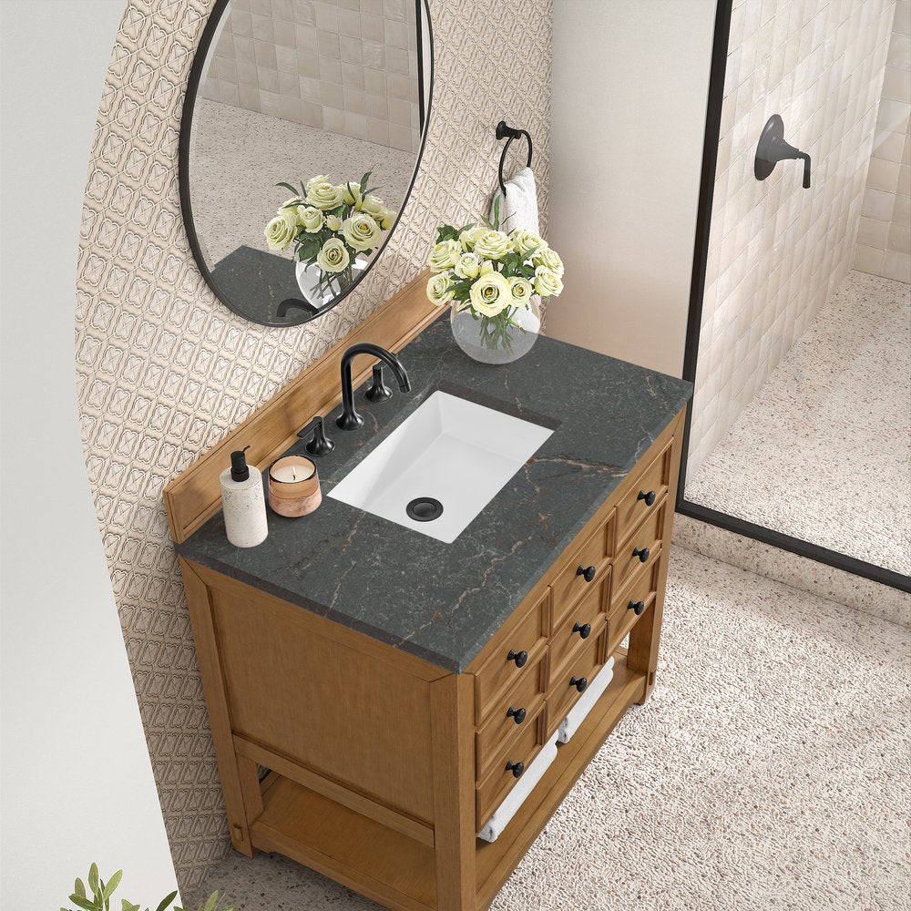 James Martin - Malibu 36" Single Vanity, Amber Birch w/ 3 CM Parisien Bleu Top - 505-V36-AMB-3PBL view 7