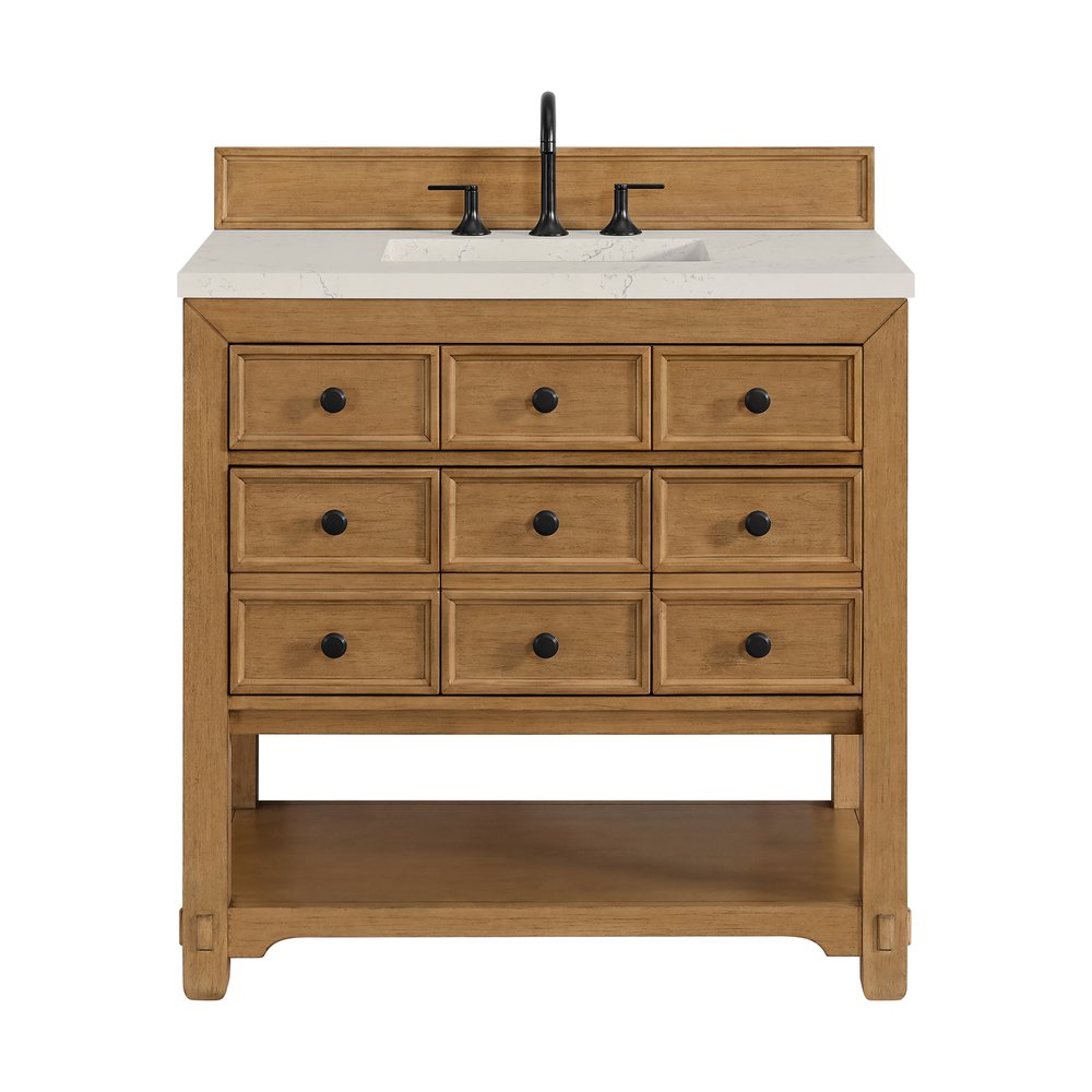 James Martin - Malibu 36" Single Vanity, Amber Birch, w/ 3 CM Siberian Silestone Top - 505-V36-AMB-3SFR view 1
