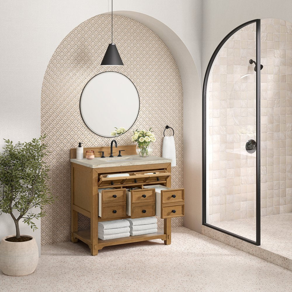 James Martin - Malibu 36" Single Vanity, Amber Birch, w/ 3 CM Tajnar Eclos Top - 505-V36-AMB-3TJR view 5