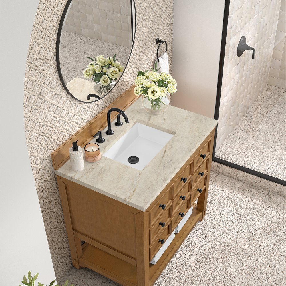 James Martin - Malibu 36" Single Vanity, Amber Birch, w/ 3 CM Tajnar Eclos Top - 505-V36-AMB-3TJR view 7