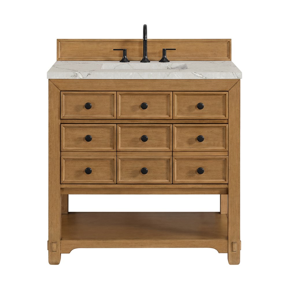 James Martin - Malibu 36" Single Vanity, Amber Birch w/ 3 CM Victorian Silver Top - 505-V36-AMB-3VSL view 1