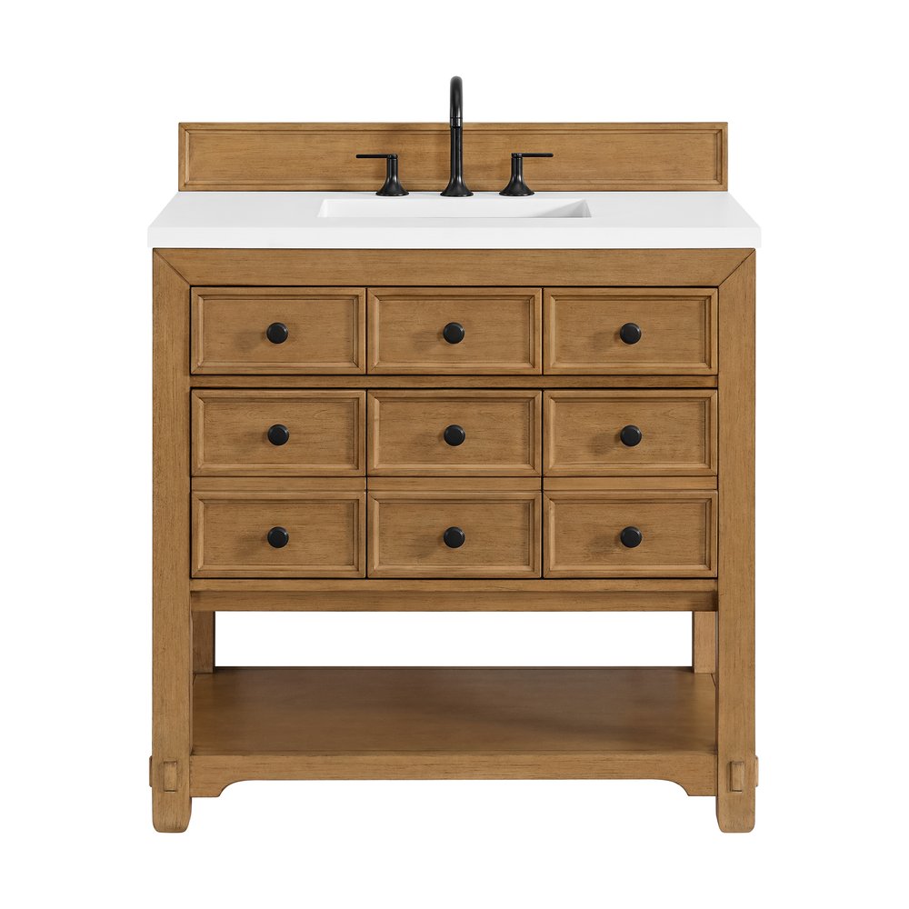 James Martin - Malibu 36" Single Vanity, Amber Birch w/ 3 CM White Zeus Top - 505-V36-AMB-3WZ view 1