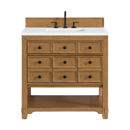 James Martin - Malibu 36" Single Vanity, Amber Birch w/ 3 CM White Zeus Top - 505-V36-AMB-3WZ view 1