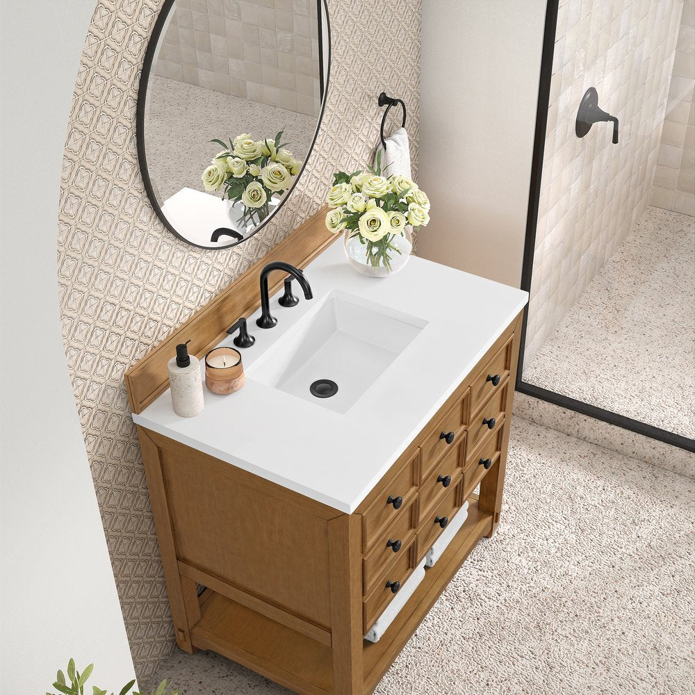 James Martin - Malibu 36" Single Vanity, Amber Birch w/ 3 CM White Zeus Top - 505-V36-AMB-3WZ view 7