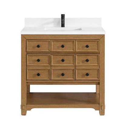 James Martin - Malibu 36" Single Vanity, Amber Birch w/ Single Hole 3 CM White Zeus Top & Backsplash - 505-V36-AMB-1WZ view 1