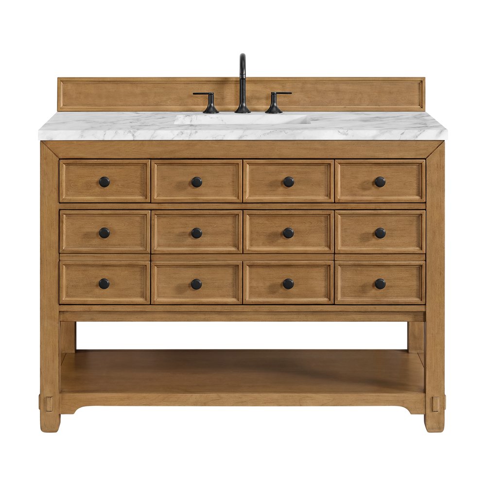 James Martin - Malibu 48" Single Vanity, Amber Birch w/ 3 CM Carrara White Marble Top - 505-V48-AMB-3CAR view 1