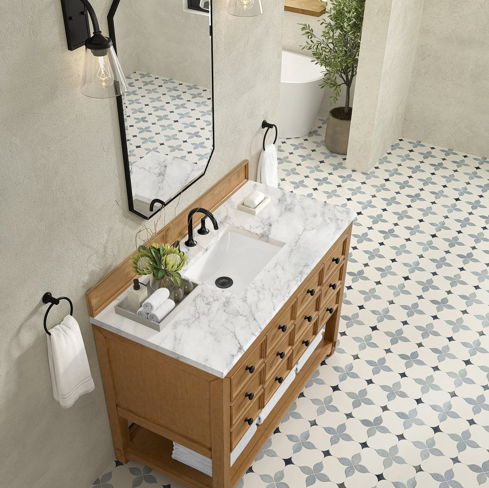 James Martin - Malibu 48" Single Vanity, Amber Birch w/ 3 CM Carrara White Marble Top - 505-V48-AMB-3CAR view 7