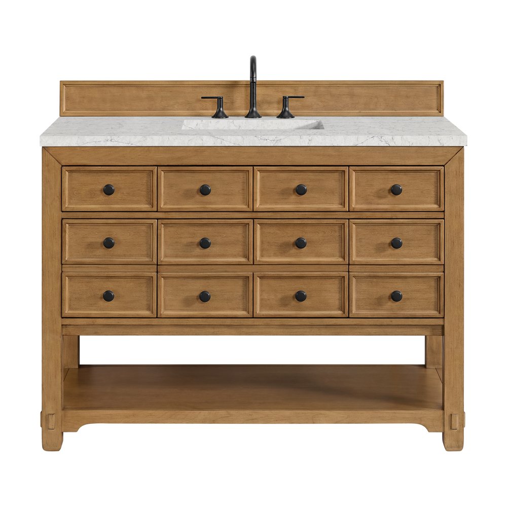 James Martin - Malibu 48" Single Vanity, Amber Birch w/ 3 CM Eternal Jasmine Pearl Silestone Top w/ FreePower Wireless Charger - 505-V48-AMB-FEJP view 1