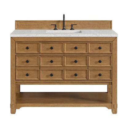 James Martin - Malibu 48" Single Vanity, Amber Birch w/ 3 CM Eternal Jasmine Pearl Silestone Top w/ FreePower Wireless Charger - 505-V48-AMB-FEJP view 1