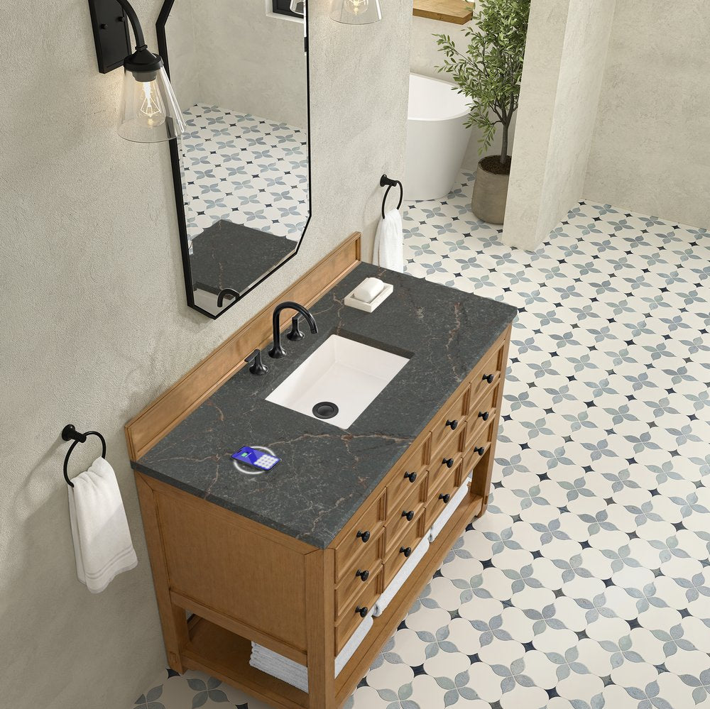 James Martin - Malibu 48" Single Vanity, Amber Birch w/ 3 CM Parisien Bleu Silestone Top w/ FreePower Wireless Charger - 505-V48-AMB-FPBL view 7