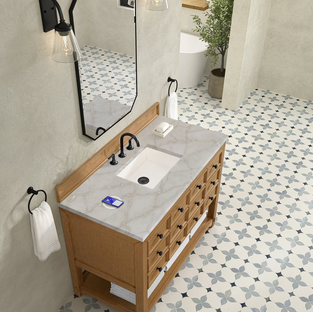 James Martin - Malibu 48" Single Vanity, Amber Birch w/ 3 CM Victorian Silver Silestone Top w/ FreePower Wireless Charger - 505-V48-AMB-FVSL view 7