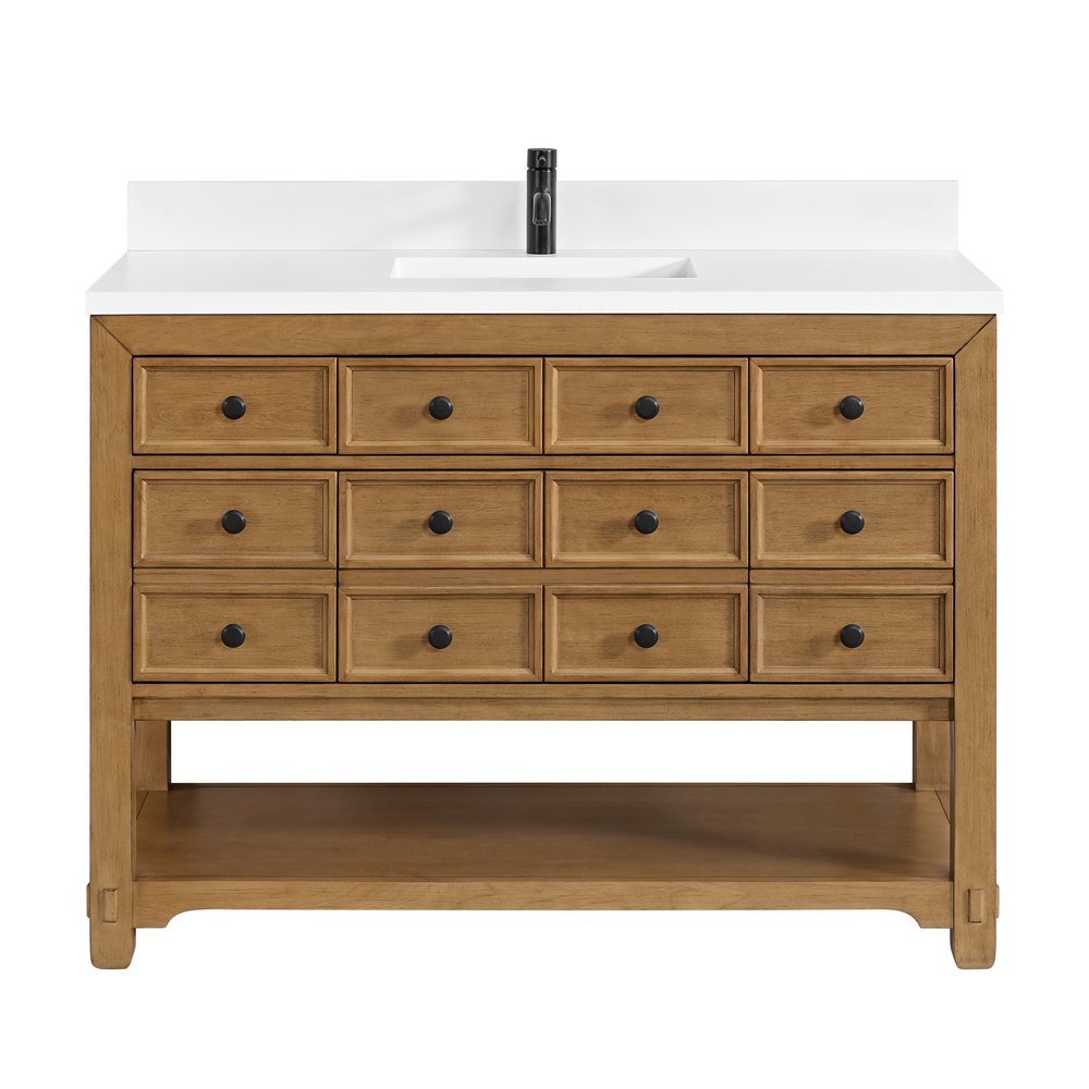 James Martin - Malibu 48" Single Vanity, Amber Birch w/ Single Hole 3 CM White Zeus Silestone Top & Backsplash - 505-V48-AMB-1WZ view 1