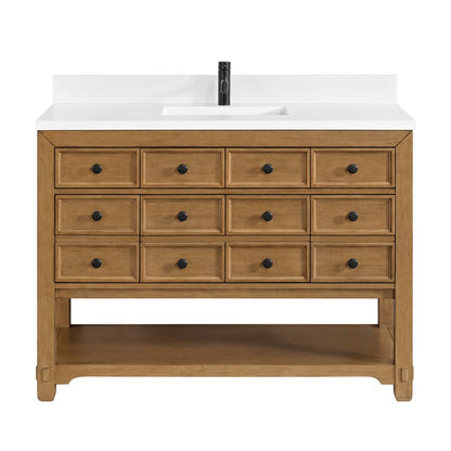 James Martin - Malibu 48" Single Vanity, Amber Birch w/ Single Hole 3 CM White Zeus Silestone Top & Backsplash - 505-V48-AMB-1WZ view 1