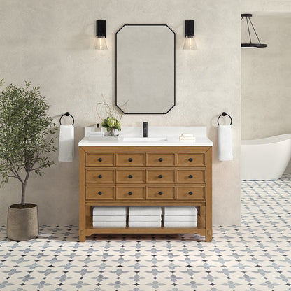 James Martin - Malibu 48" Single Vanity, Amber Birch w/ Single Hole 3 CM White Zeus Silestone Top & Backsplash - 505-V48-AMB-1WZ view 3