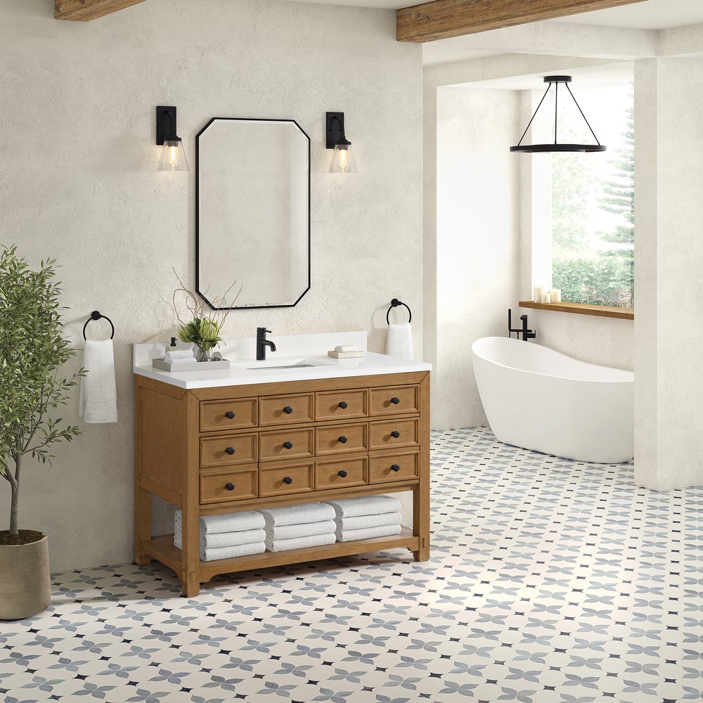 James Martin - Malibu 48" Single Vanity, Amber Birch w/ Single Hole 3 CM White Zeus Silestone Top & Backsplash - 505-V48-AMB-1WZ view 4