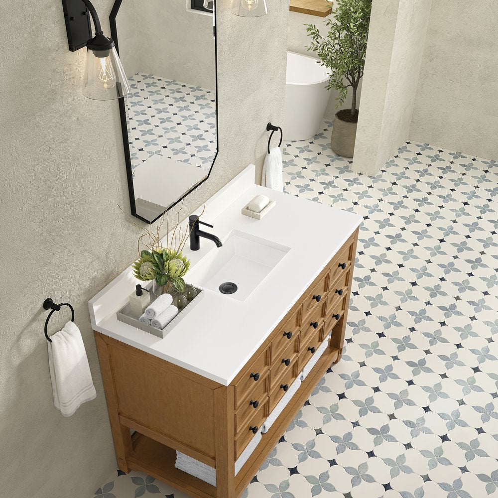 James Martin - Malibu 48" Single Vanity, Amber Birch w/ Single Hole 3 CM White Zeus Silestone Top & Backsplash - 505-V48-AMB-1WZ view 7