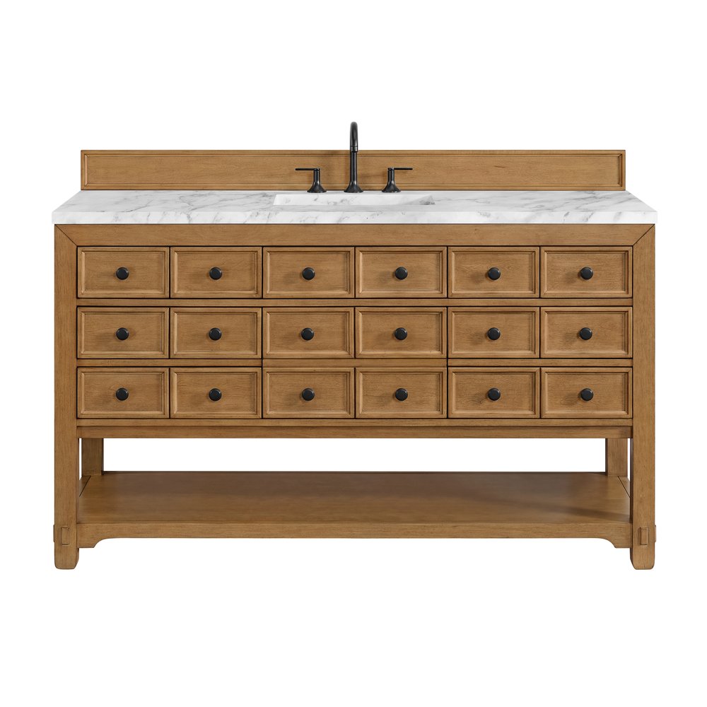 James Martin - Malibu 60" Single Vanity, Amber Birch w/ 3 CM Carrara Marble Top - 505-V60S-AMB-3CAR view 1