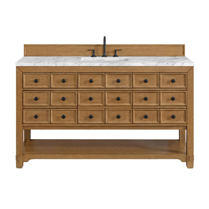 James Martin - Malibu 60" Single Vanity, Amber Birch w/ 3 CM Carrara Marble Top - 505-V60S-AMB-3CAR view 1